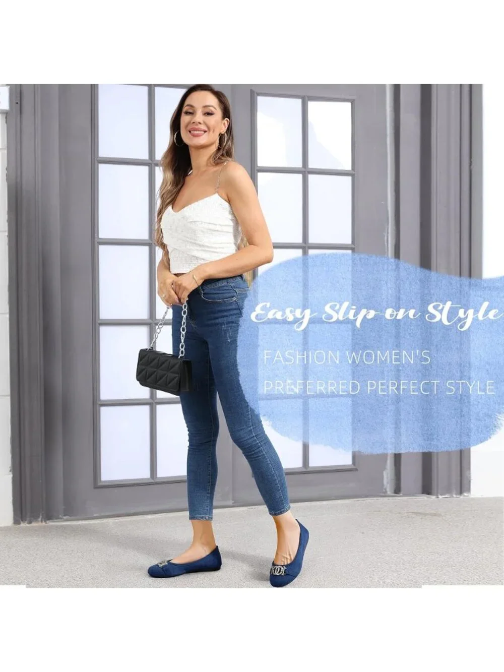Women's Blue Comfortable Slip on Round Toe Casual Ballet Flat Shoes for Walking